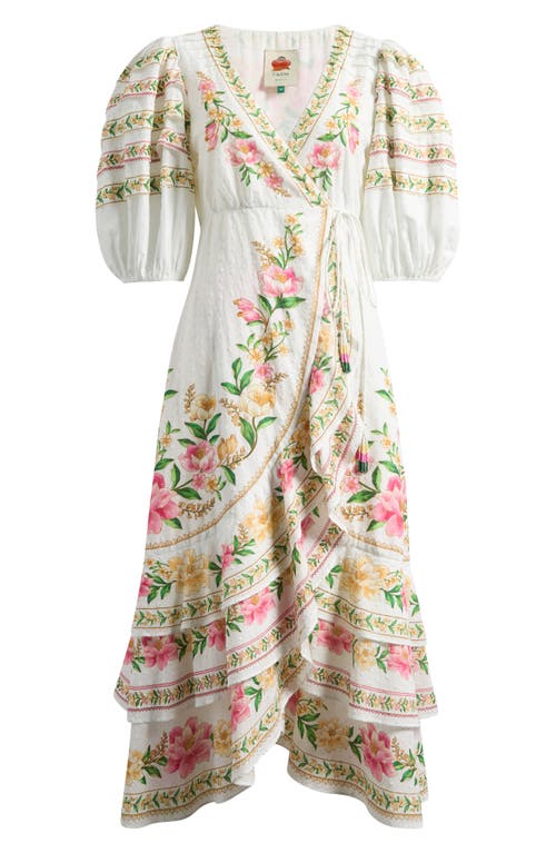 Farm Rio Palm Dream Printed Cotton Midi Wrap Dress In White