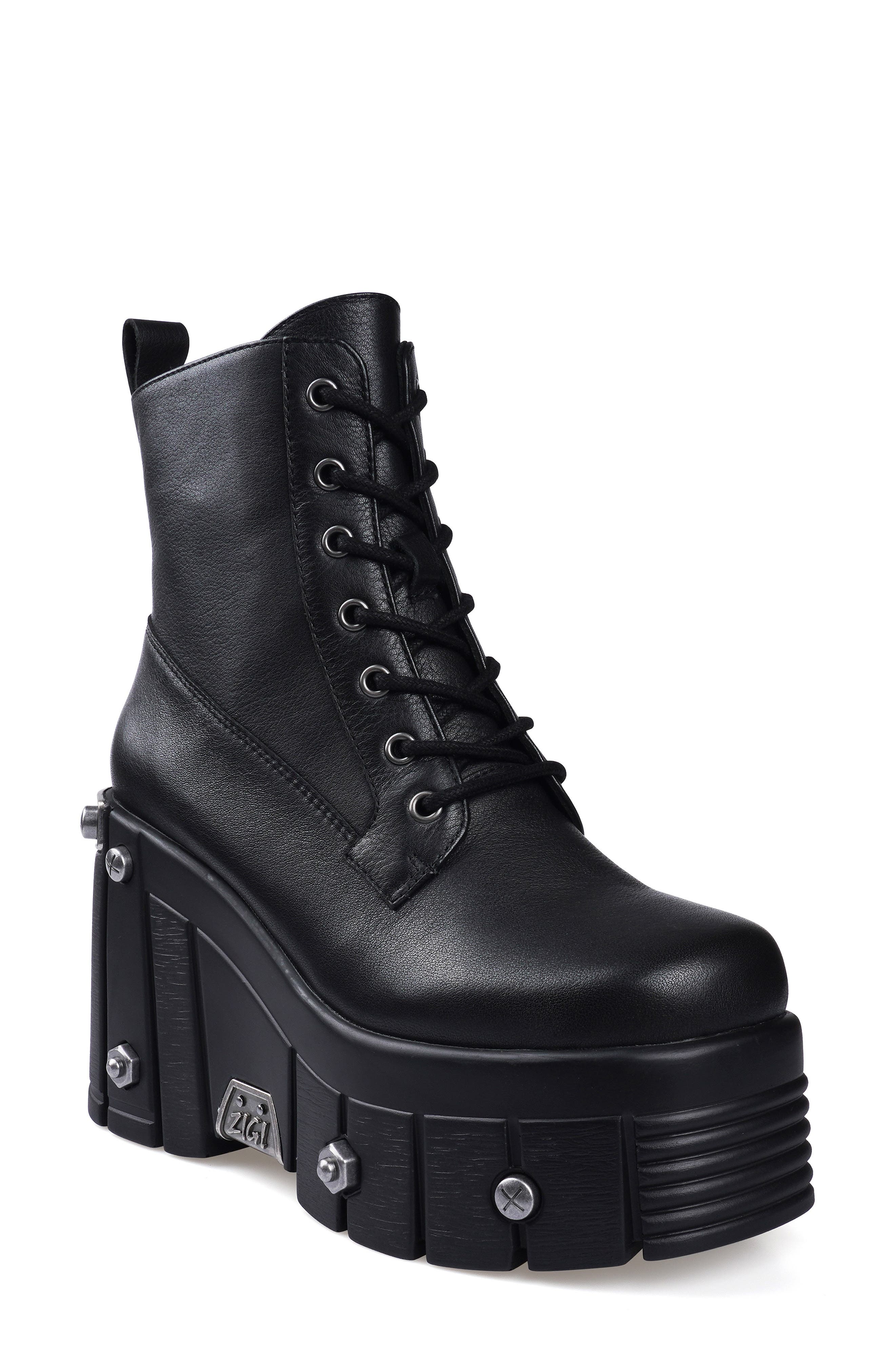 ZIGI Nefeli Wedge Combat Boot, Main, color, Black Leather