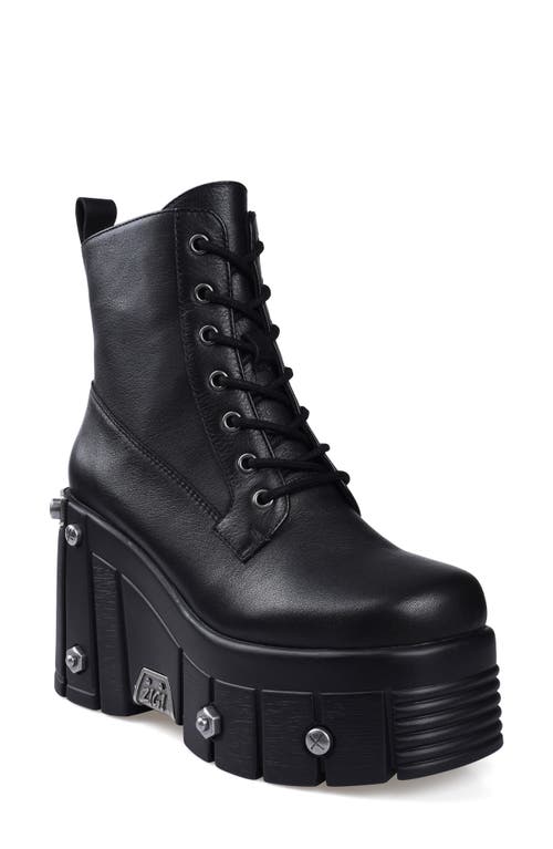ZIGI Nefeli Wedge Combat Boot in Black Leather at Nordstrom, Size 11