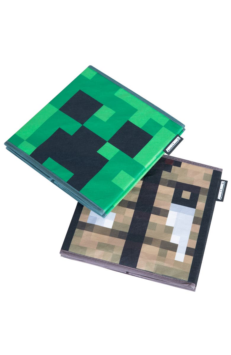 MINECRAFT Fabric Storage Boxes 2 Piece Creeper & Crafting Table, 10 Inch, Alternate, color, Multicolored