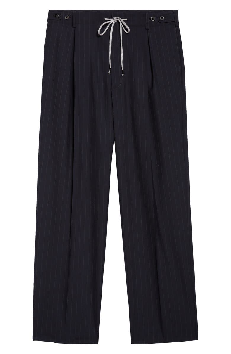 Maison Margiela Pleated Pinstripe Drawstring Waist Pants, Alternate, color, Blue