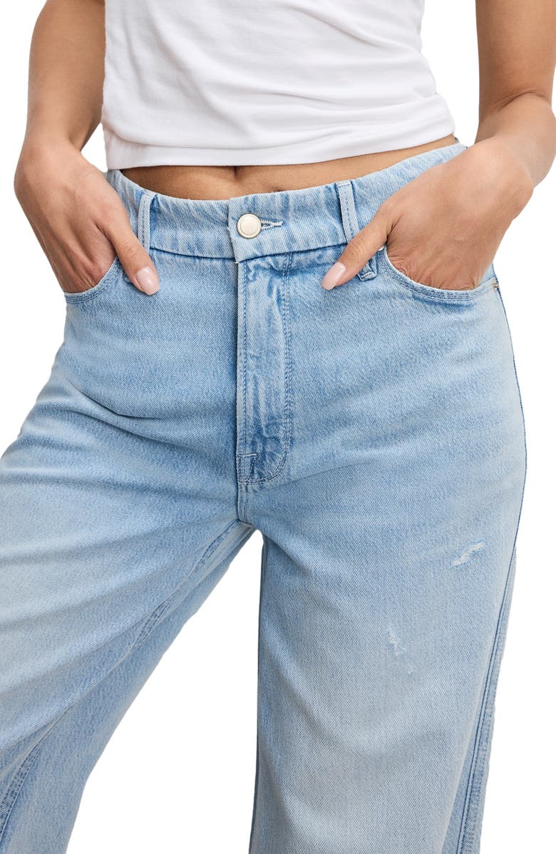 Good American Good Skate Fray Hem Crop Wide Leg Jeans, Alternate, color, Indigo959