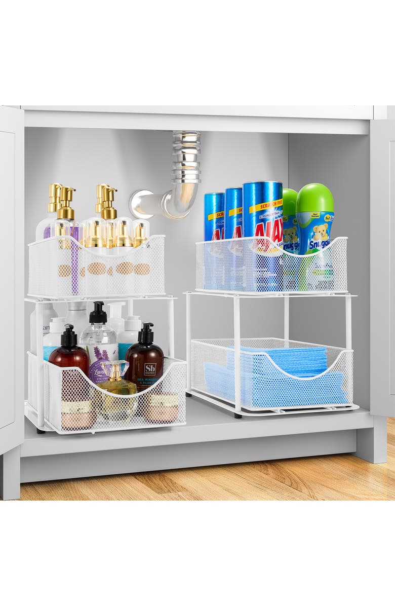 SORBUS 2-Tier Metal Sliding Bin Organizer, Alternate, color, White