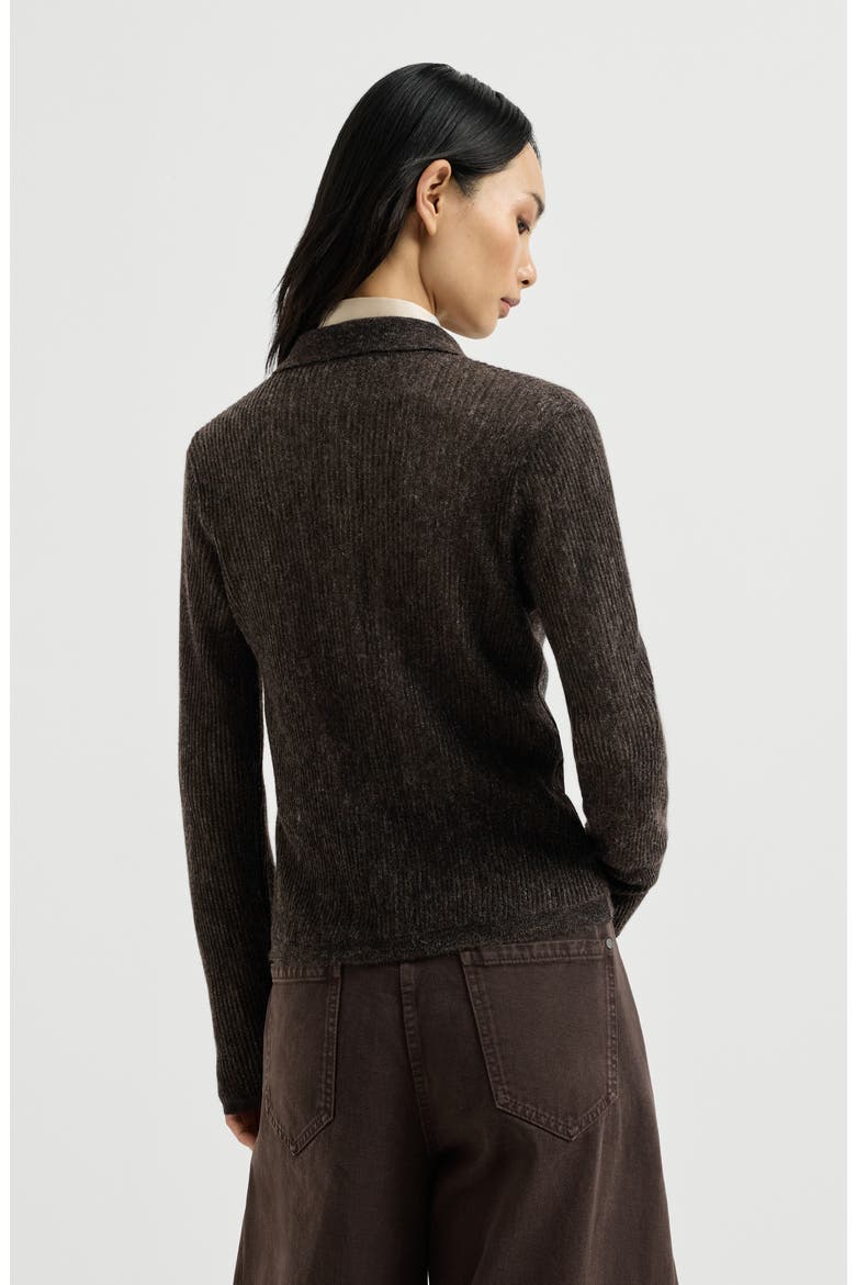 Sparkling silk, alpaca and wool rib knit cardigan, Alternate, color, Anthracite