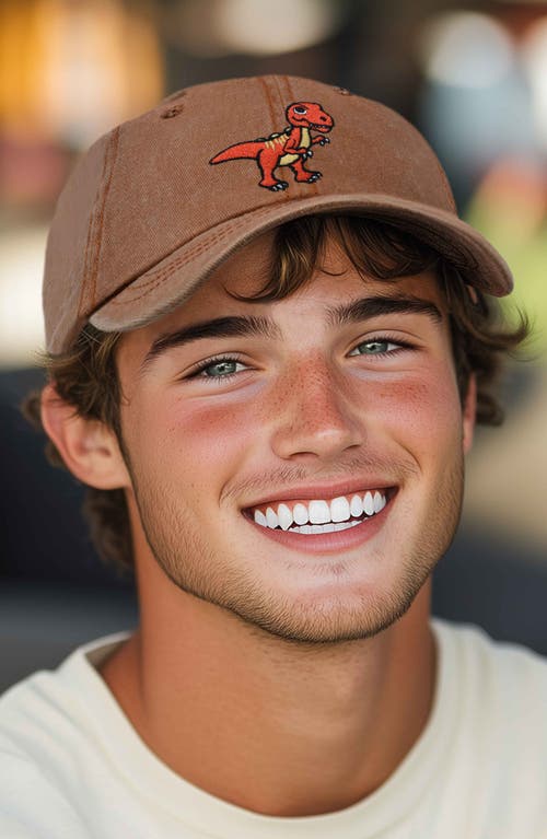 Dalix T-rex Embroidered Casual Cap In Washed Orange