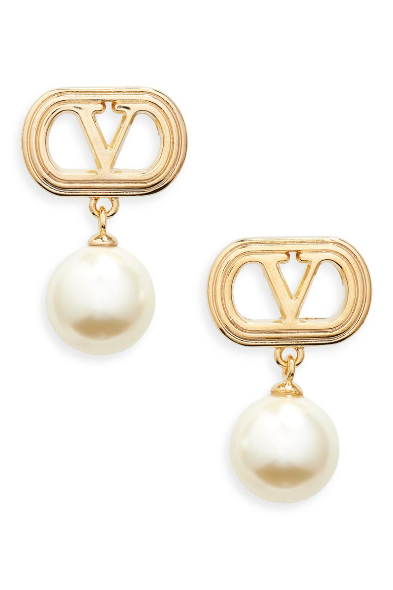 Ovalette VLOGO Swarovski® Faux Pearl Drop Earrings, Main, color, YELLOW GOLD