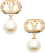 Valentino Garavani Ovalette VLOGO Swarovski® Faux Pearl Drop Earrings