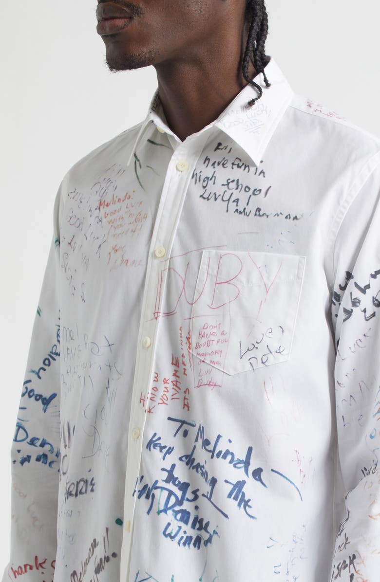 TAKAHIROMIYASHITA TheSoloist. Regular Collar Cotton Button-Up Shirt, Alternate, color, White Graduate Print