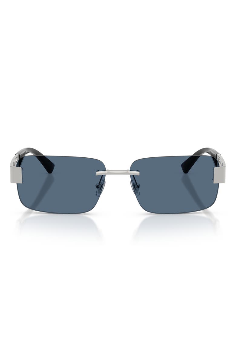 Versace 58mm Rimless Rectangular Sunglasses, Main, color, Silver / Dark Blue