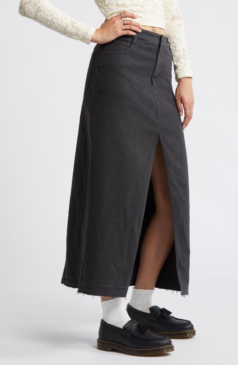 BP. Raw Hem Stretch Twill A-Line Skirt, Alternate, color, Black Night