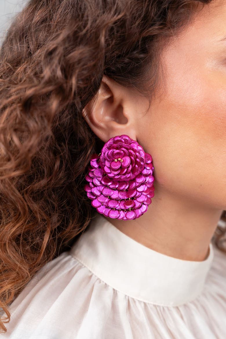 CE SQ Sequin Fan-Shaped Flower L - Metallic Fuchsia, Alternate, color, Metallic Fushia