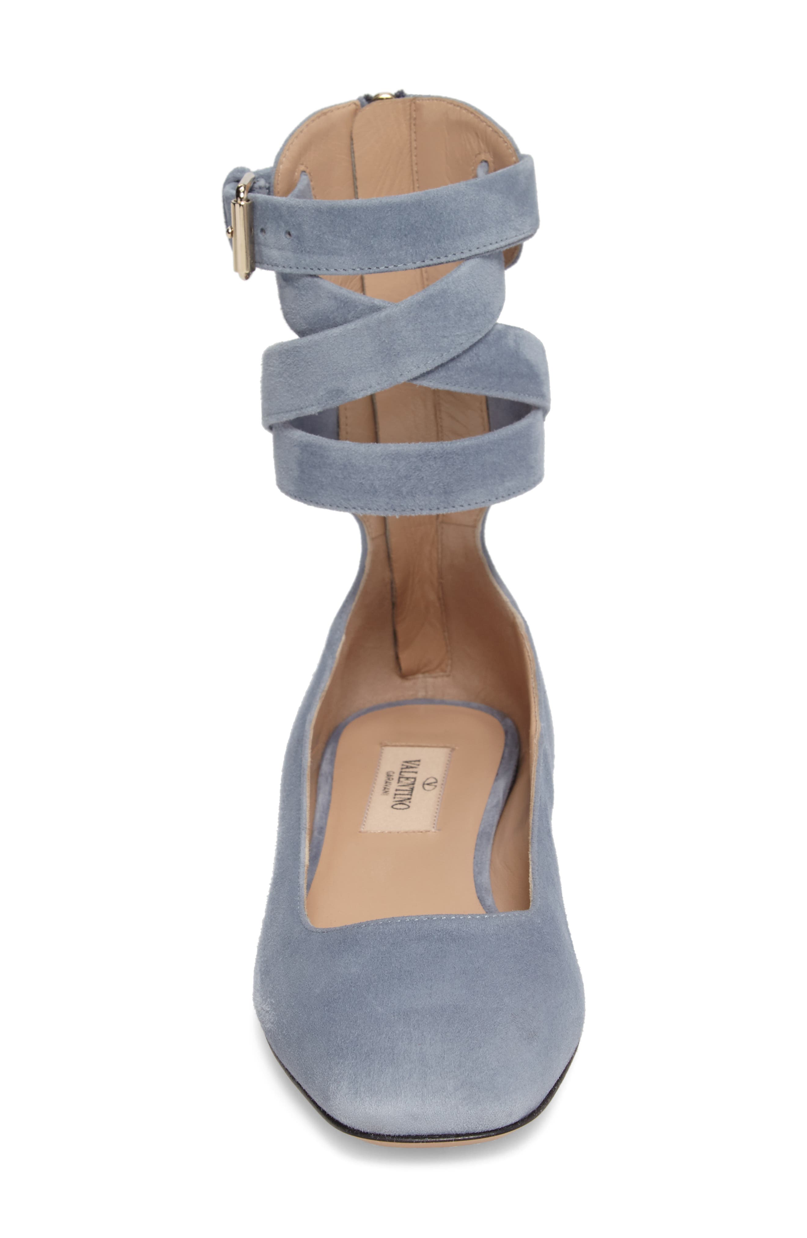 Valentino Ankle Wrap Ballet Flat, Alternate, color, SKY BLUE SUEDE