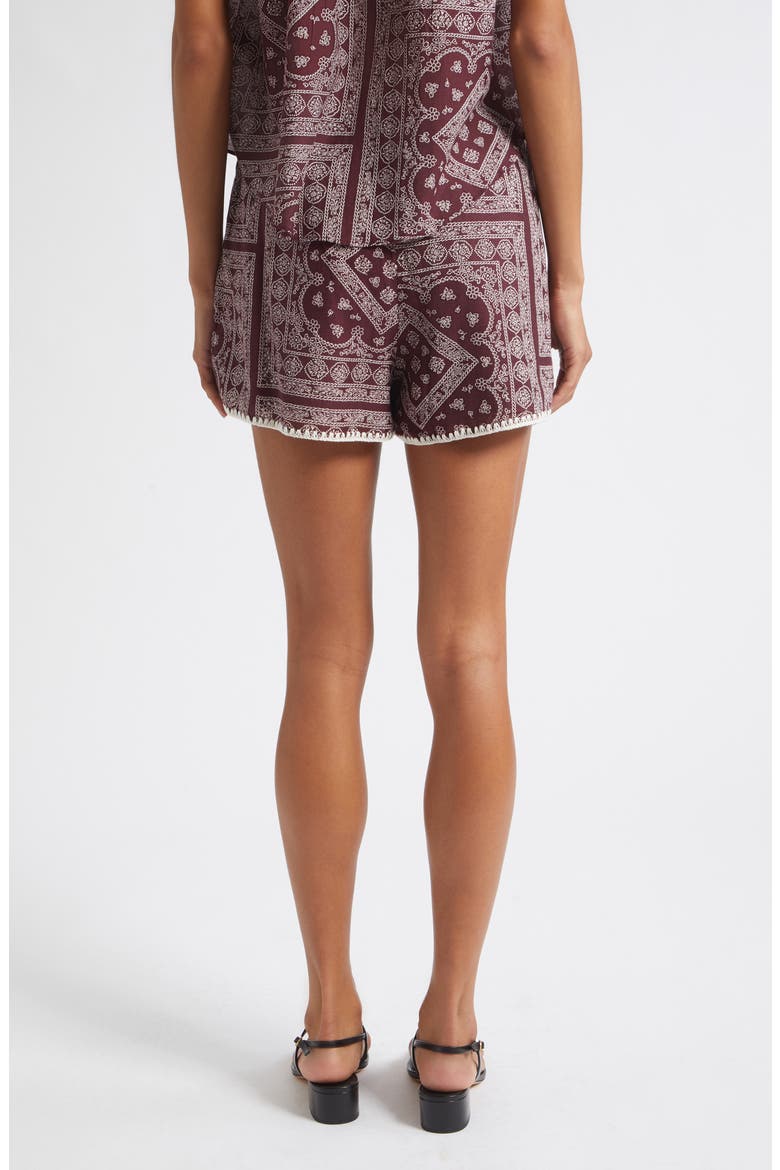 Tennison Bandana Print High Rise Cotton Blend Shorts, Alternate, color, RAISIN DOVE