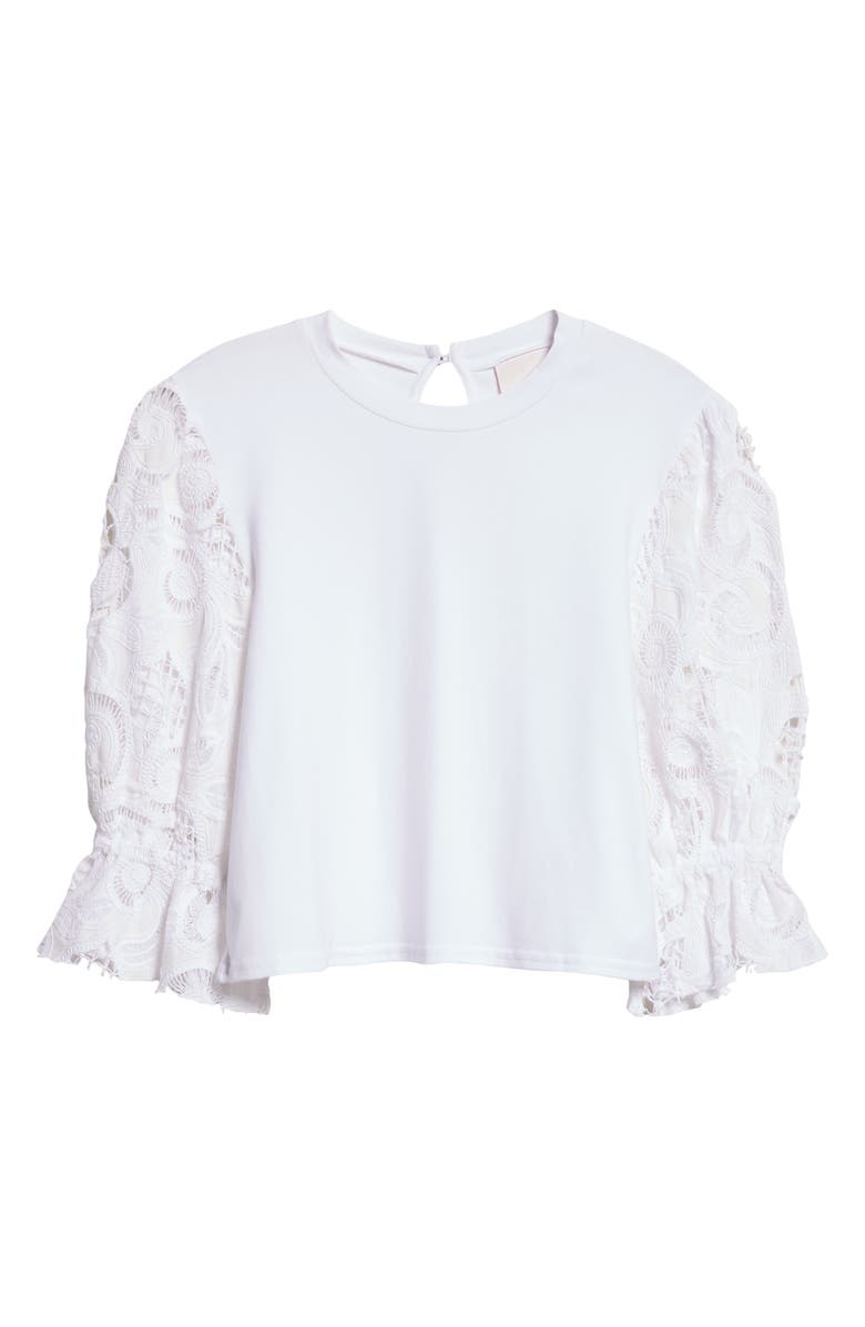 Cinq à Sept Mixed Media Puff Sleeve T-Shirt, Alternate, color, White