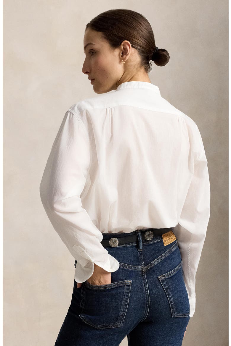 Pintuck Band Collar Cotton Button-Up Shirt, Alternate, color, WHITE