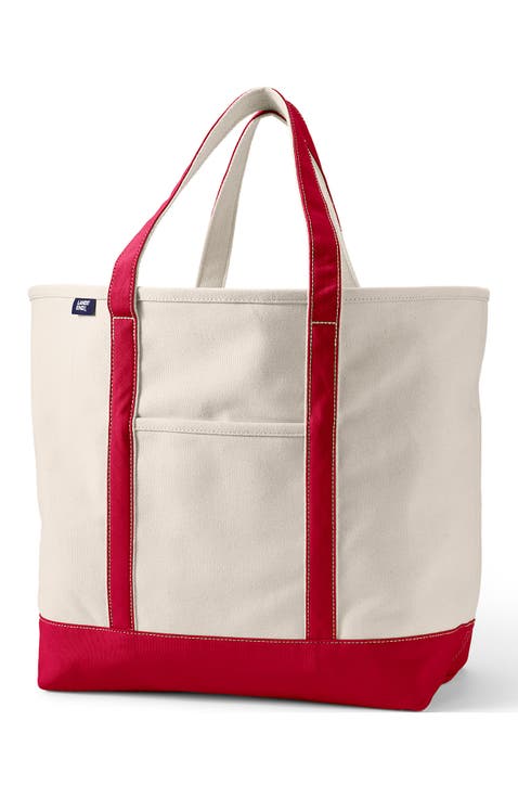Lands’ End Canvas Open Top Tote Bag  Regular & Long Handle Carry All - Stylish  for Work  Travel  Beach  Errands  Great Gift