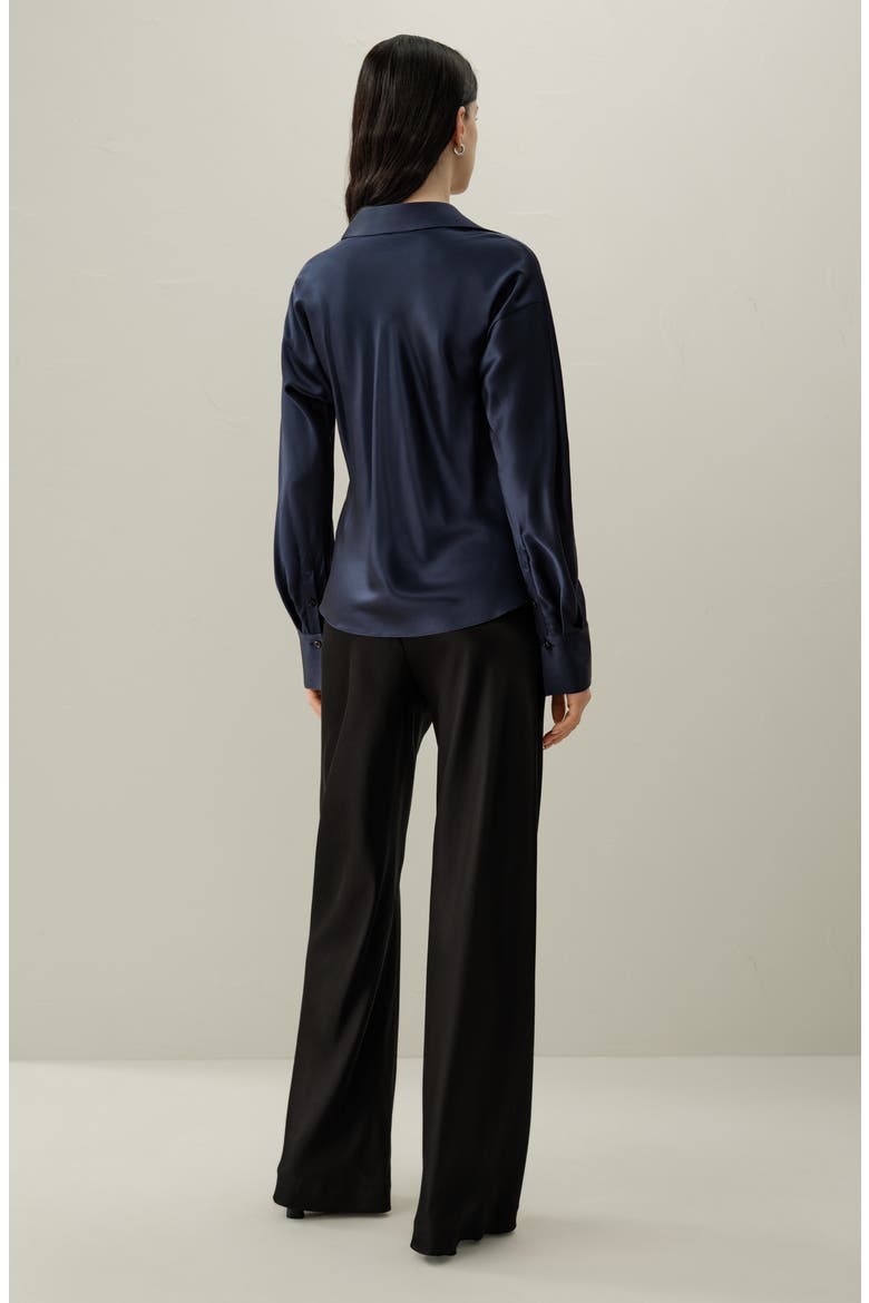 Women's Bias Cut Silk Shirt, Alternate, color, Navy Blue