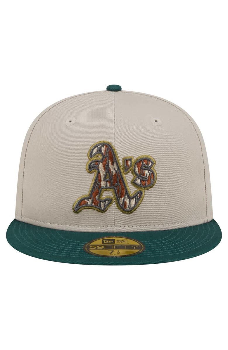 New Era Men's New Era Natural/Hunter Green Oakland Athletics  Lifestyle Tree Bark Fill 59FIFTY Fitted Hat, Alternate, color, 