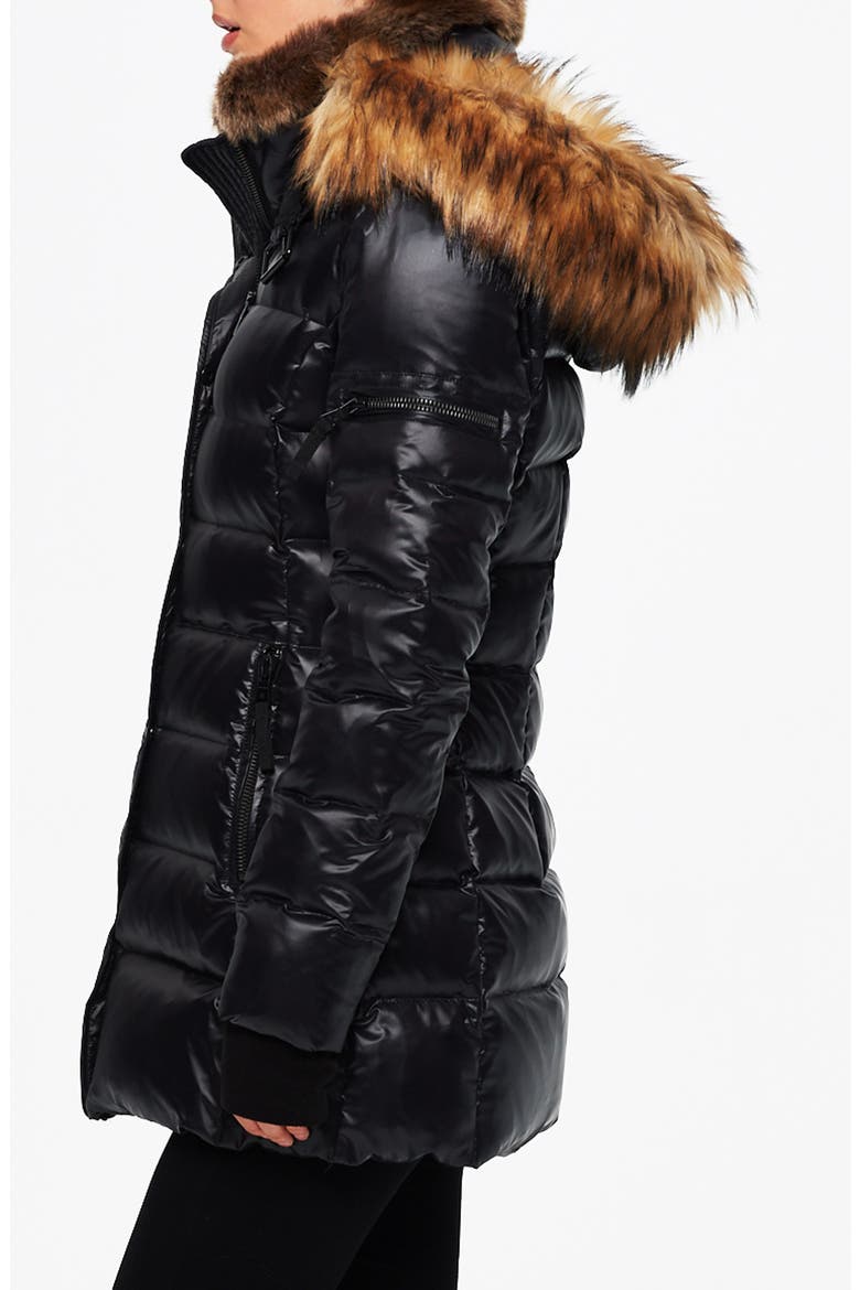 Chelsea Water Repellent Puffer Coat with Faux Fur Trim, Alternate, color, JET/ NATURA