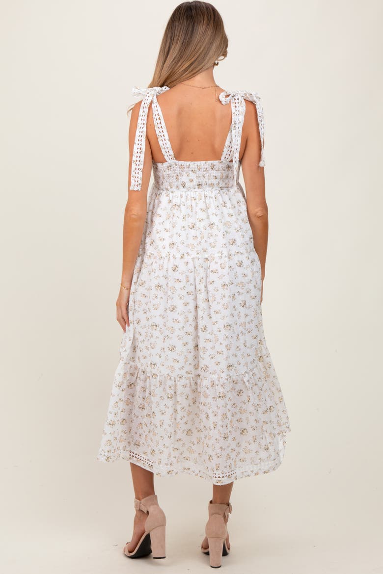 Floral Shoulder Tie Midi Dress, Alternate, color, Yellow