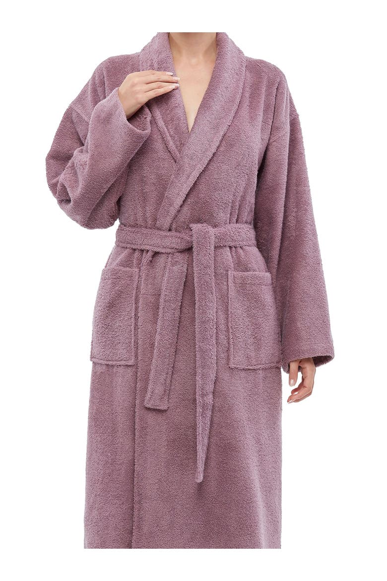 Womens Classic Shawl Collar Ankle Length Terry Bathrobe, Alternate, color, Grape