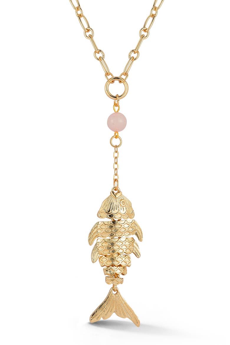 Fish Lariat Necklace, Main, color, GOLD