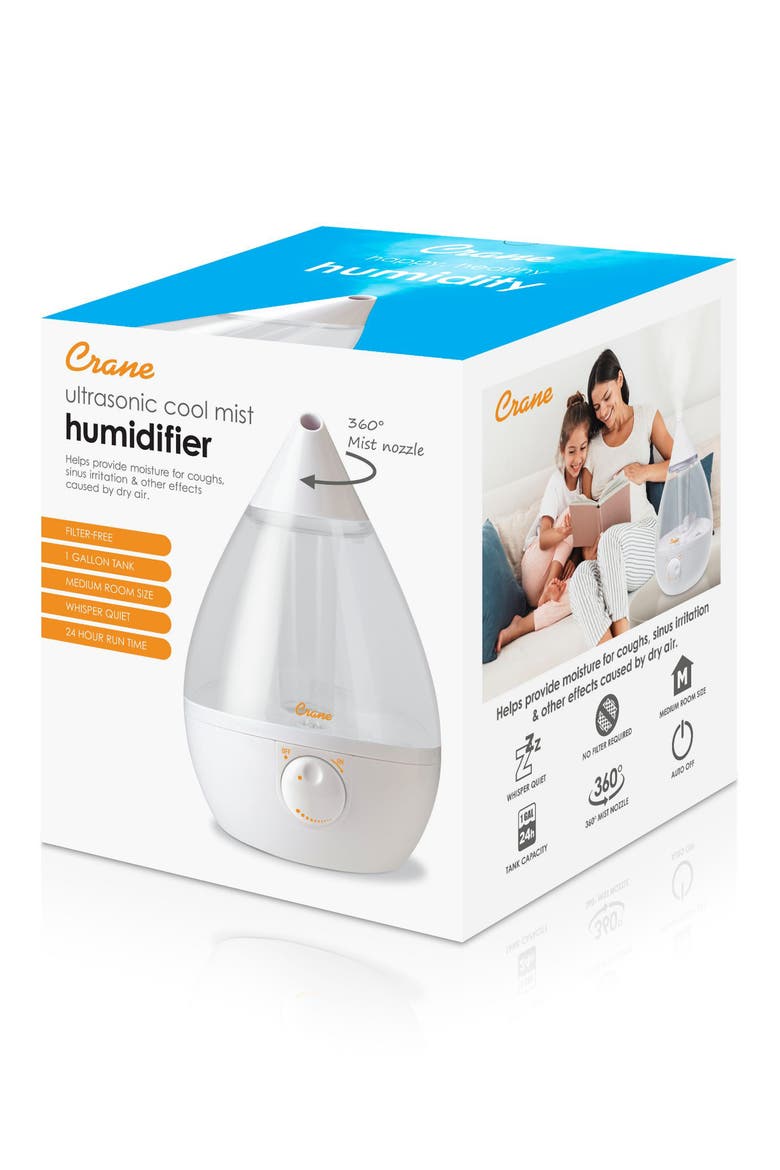 Drop 1-Gallon Cool Mist Humidifier, Alternate, color, WHITE/ CLEAR
