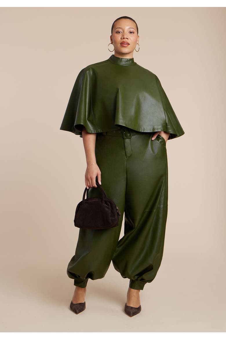 Belted Faux Leather Balloon Pant, Alternate, color, DARK FOREST GREEN