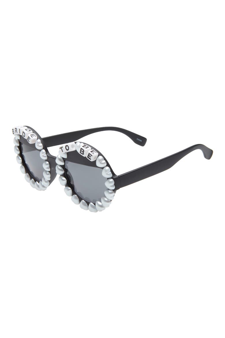 Bride to Be Embellished Round Sunglasses, Alternate, color, BLACK/ BLACK