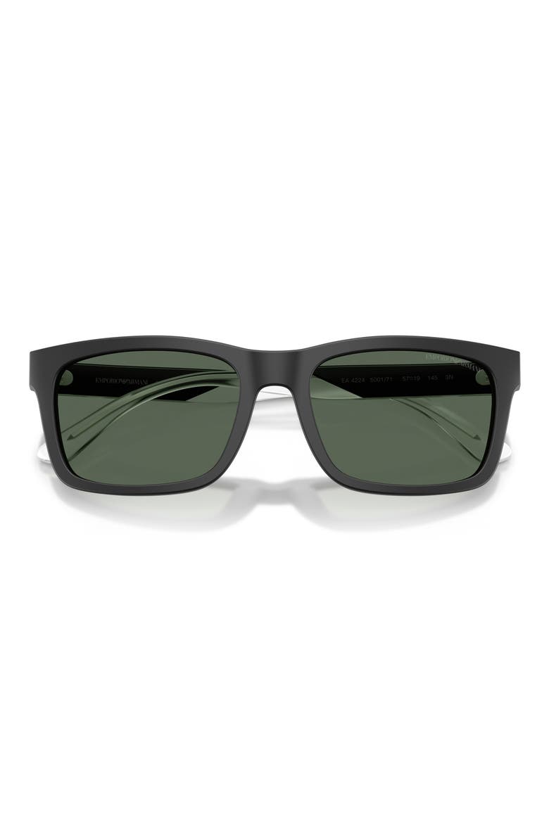 57mm Rectangle Sunglasses, Alternate, color, MATTE BLACK / DARK GREEN