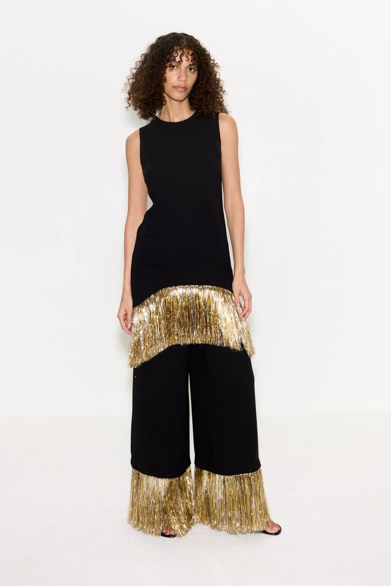 Bowie Fringe Mini Dress, Alternate, color, Black Tinsel