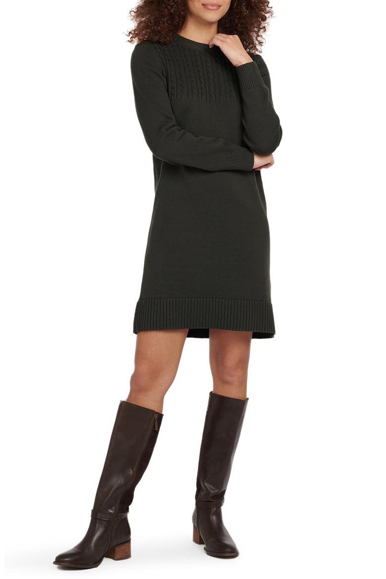 Stitch Guernsey Long Sleeve Sweater Dress, Main, color, OLIVE
