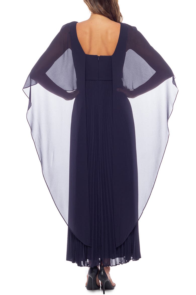 Capelet Overlay Pleated Chiffon Dress, Alternate, color, NAVY