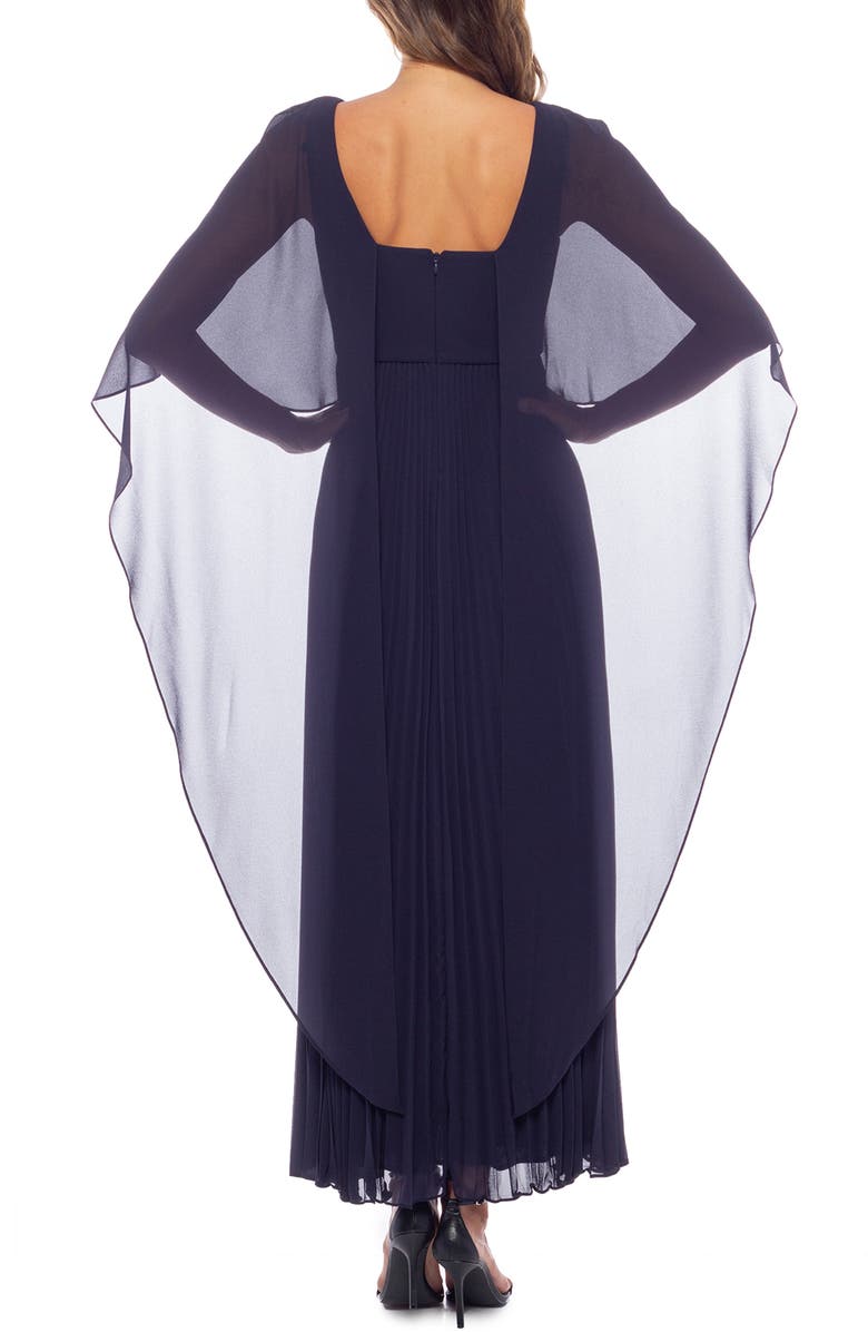 Oleg Cassini Capelet Overlay Pleated Chiffon Dress, Alternate, color, Navy