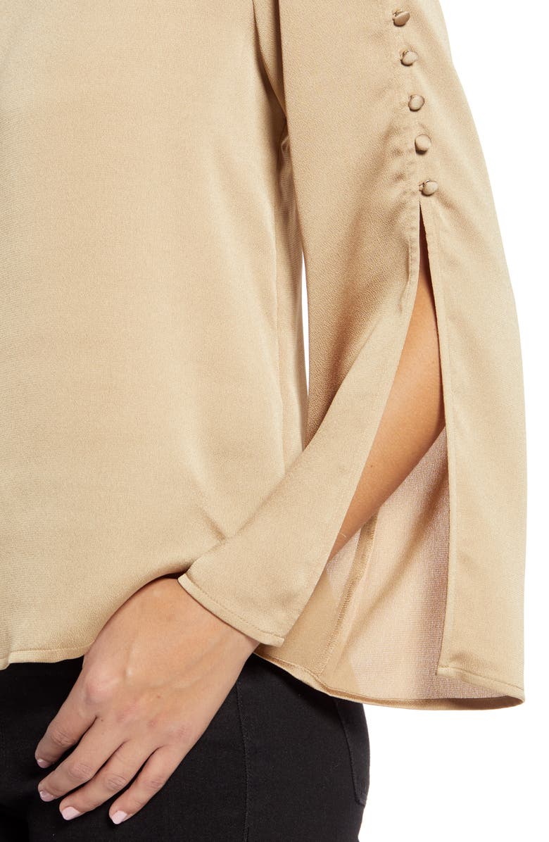 Vince Camuto Button Detail Slit Sleeve Hammered Satin Top, Alternate, color, 