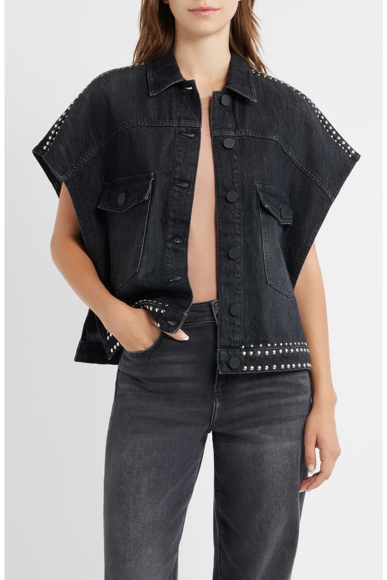 Alba Stud Detail Sleeveless Denim Jacket, Main, color, SHADOW BLACK