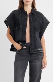 AllSaints Alba Stud Detail Sleeveless Denim Jacket