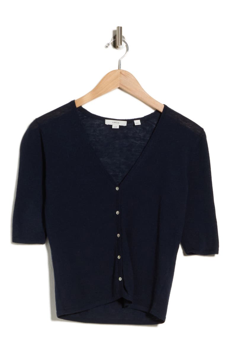 V-Neck Elbow Sleeve Cardigan, Alternate, color, COASTAL