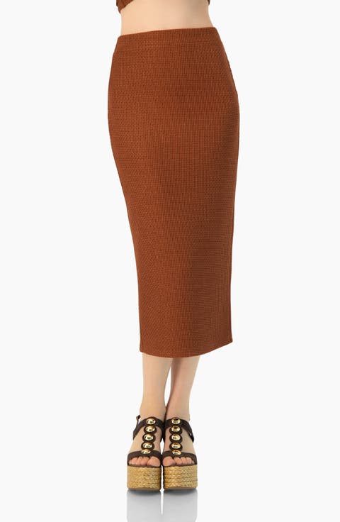 Textured Knit Midi Skirt with Back Slit