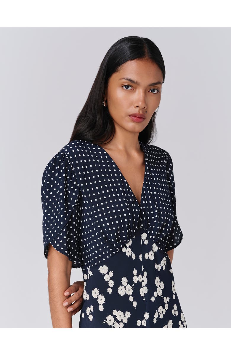 Ghost London Lulu V-neck Midi Dress, Alternate, color, Navy Spot Floral