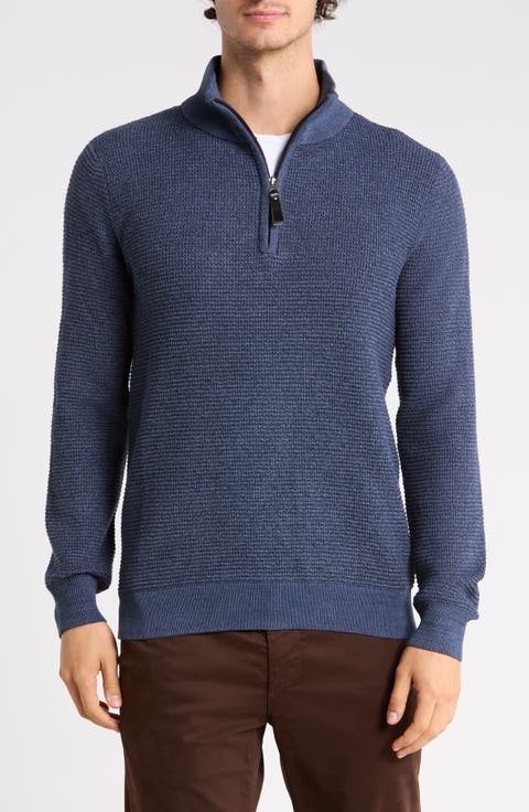 Mock Neck Quarter Zip Cotton Sweater