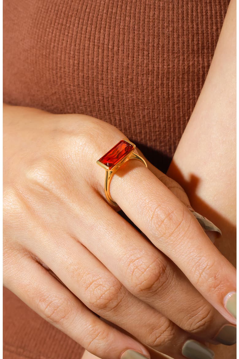 Emerald Cut Garnet Red Quartz Solitaire Ring, Alternate, color, RED