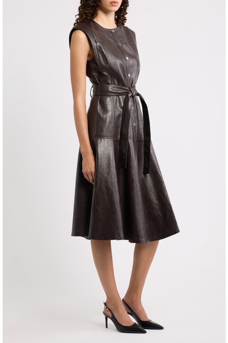 Brenda Faux Leather Shirtdress, Alternate, color, DARK BROWN