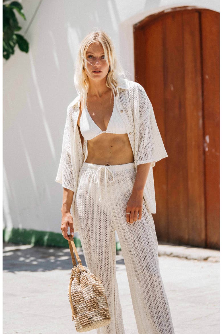 Largo Sheer Open Knit Cover-Up Shirt, Alternate, color, SALT CRYSTAL