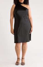 Renee C One-Shoulder Satin Shift Dress with Scarf
