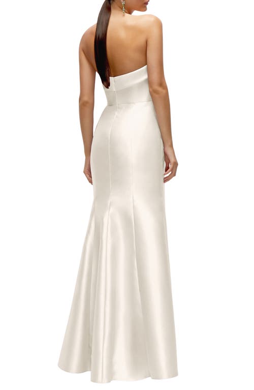 Alfred Sung Strapless Cuff Neckline Satin Trumpet Gown In Metallic