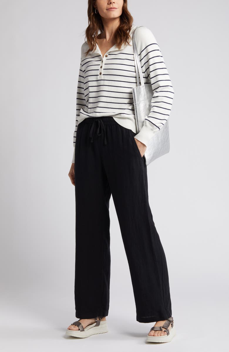 Caslon<sup>®</sup> Drawstring Straight Leg Linen Pants, Main, color, 