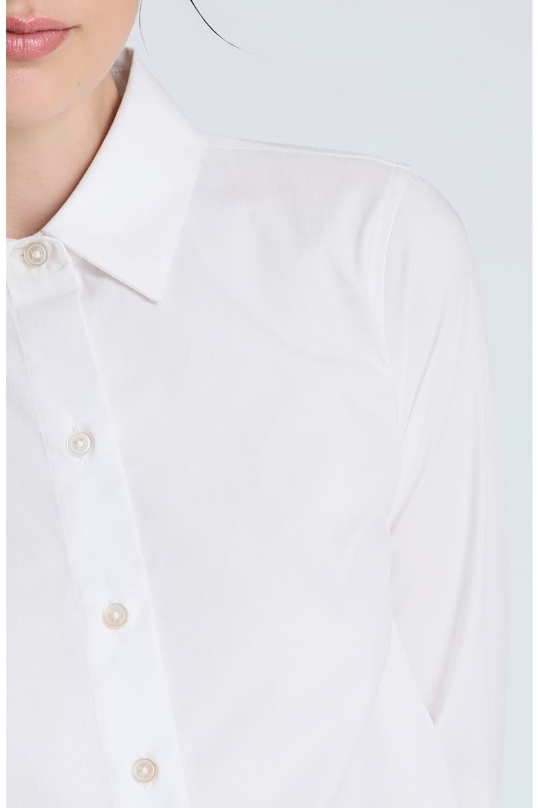 Shaped Cotton Blend Button-Up Shirt, Alternate, color, PURE WHITE