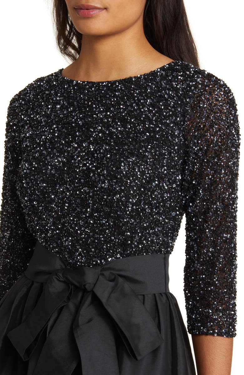 Pisarro Nights Beaded Bodice Taffeta A-Line Gown, Alternate, color, Black/Gunmetal