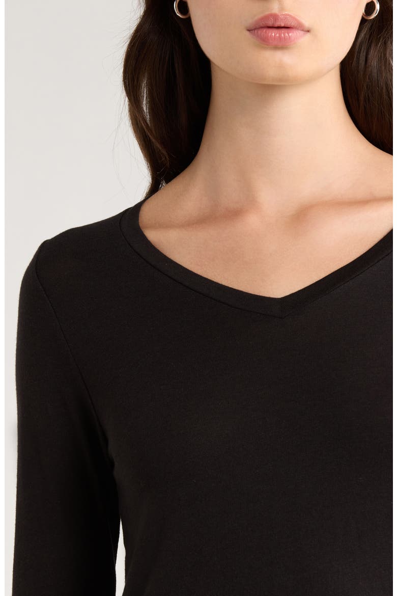 V-Neck Long Sleeve T-Shirt, Alternate, color, BLACK